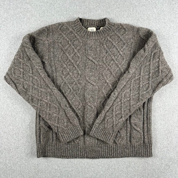 GAP Sweaters - Vintage GAP Women's M 100% Shetland Wool Cable Knit Mock Neck Sweater Gray Fish